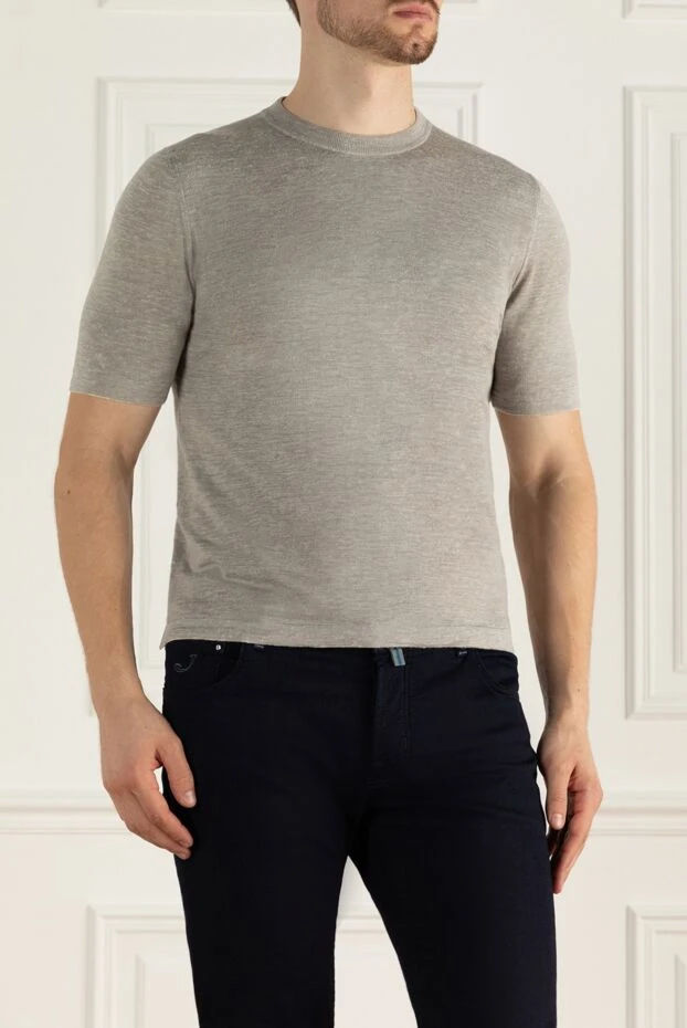 Svevo short-sleeved jumper made of silk and linen gray for men 195540 - photo 3
