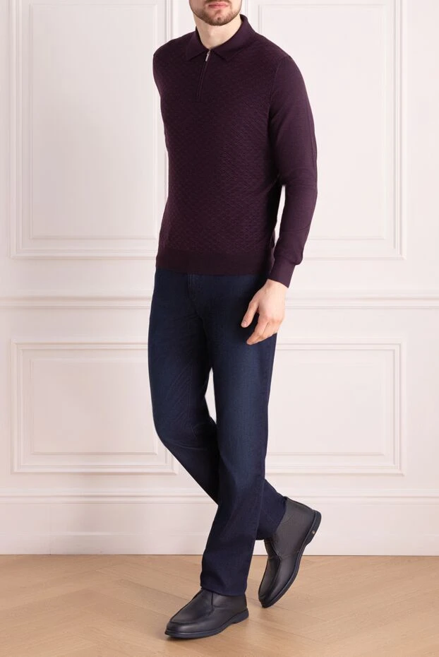Cesare di Napoli man long sleeve polo in silk and cashmere violet for men buy with prices and photos 153361 - photo 2