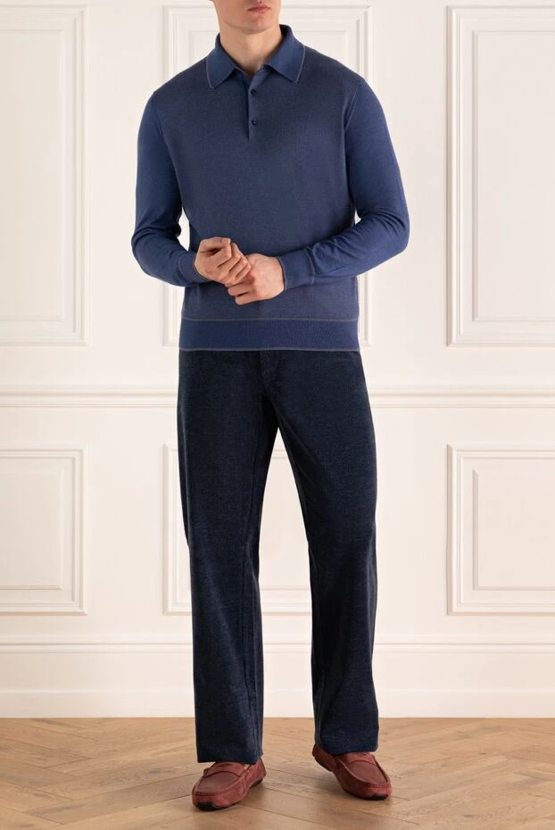 Cesare di Napoli man long sleeve polo in silk and cashmere blue for men buy with prices and photos 153376 - photo 2