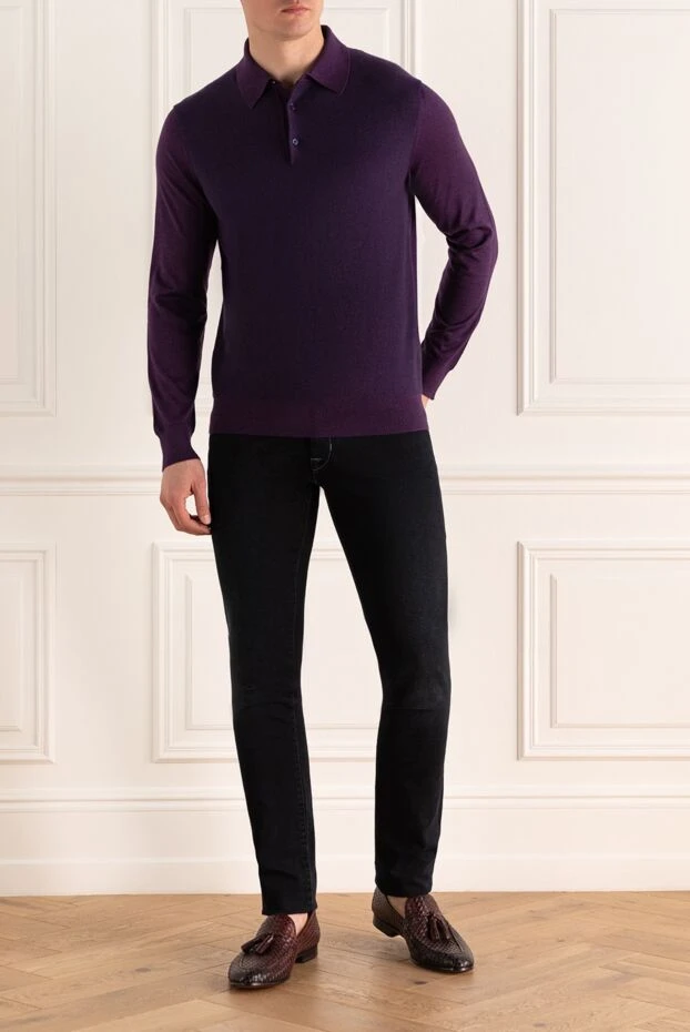 Cesare di Napoli man long sleeve polo in silk and cashmere violet for men buy with prices and photos 153380 - photo 2