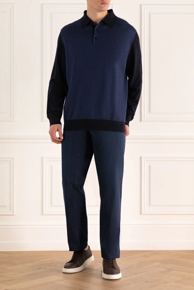Cesare di Napoli man long sleeve polo in silk and cashmere blue for men buy with prices and photos 153394 - photo 2