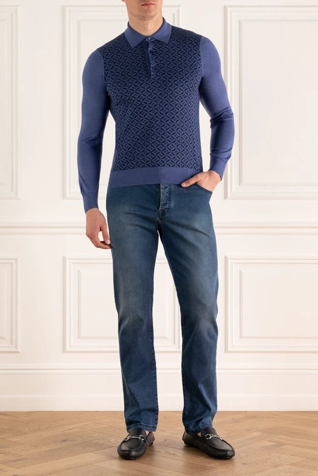 Cesare di Napoli man silk and cashmere long sleeve polo blue for men buy with prices and photos 153396 - photo 2