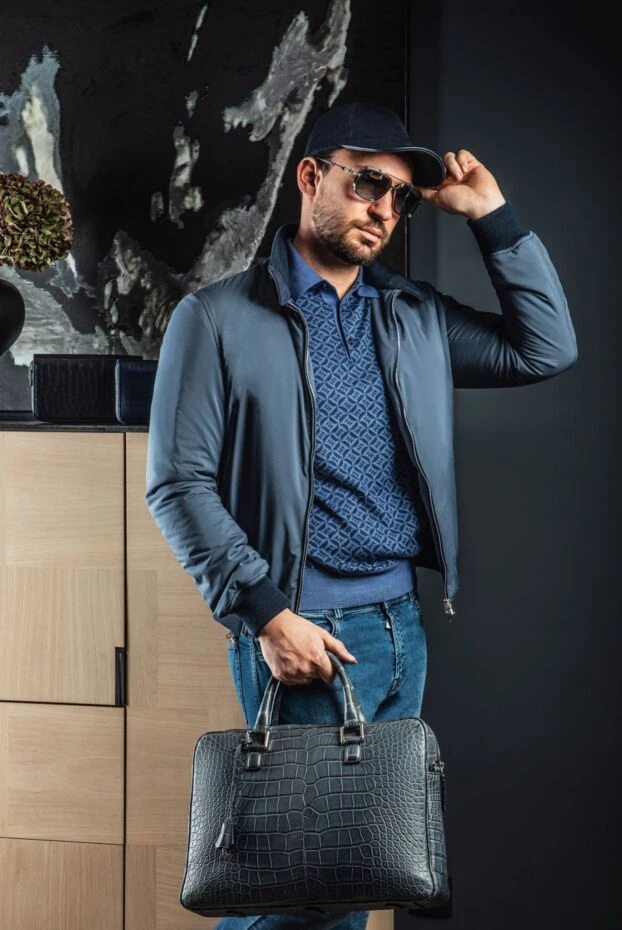 Cesare di Napoli knitted polo shirt made of cashmere and silk with a geometric motif in blue 153396 - photo 3