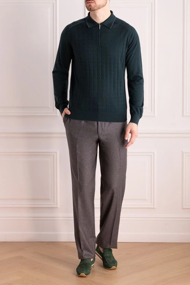 Cesare di Napoli man long sleeve polo in silk and cashmere green for men buy with prices and photos 153414 - photo 2