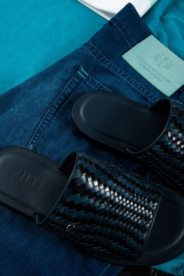 Zilli dark blue slippers made of genuine leather with voluminous weave 153445 - photo 2