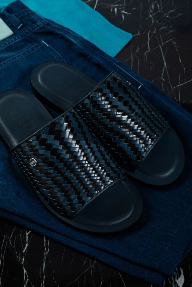 Zilli dark blue slippers made of genuine leather with voluminous weave 153445 - photo 3