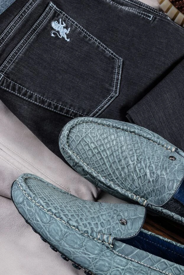 Zilli smoky blue textured crocodile leather moccasins for men 153465 - photo 2