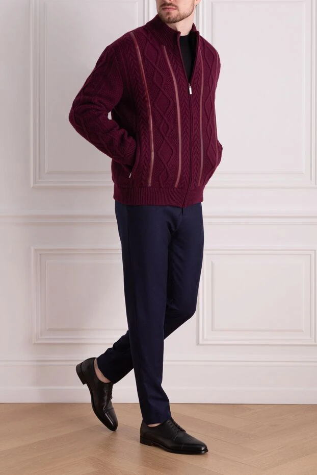 Zilli man men's cardigan made of cashmere, silk and natural fur, burgundy 153469 - photo 2