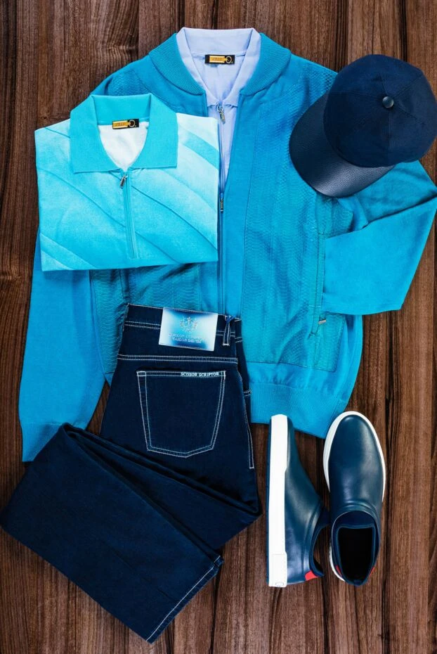 Zilli бирюзовый мужской кардиган на молнии с вставками кожи змеи 153484 - фото 2