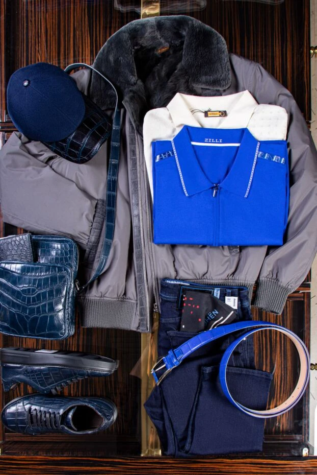 Zilli поло синее с декоративными вставками на плечах мужское 153528 - фото 2