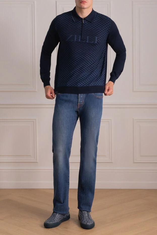 Zilli man silk and wool long sleeve polo blue for men buy with prices and photos 153533 - photo 2
