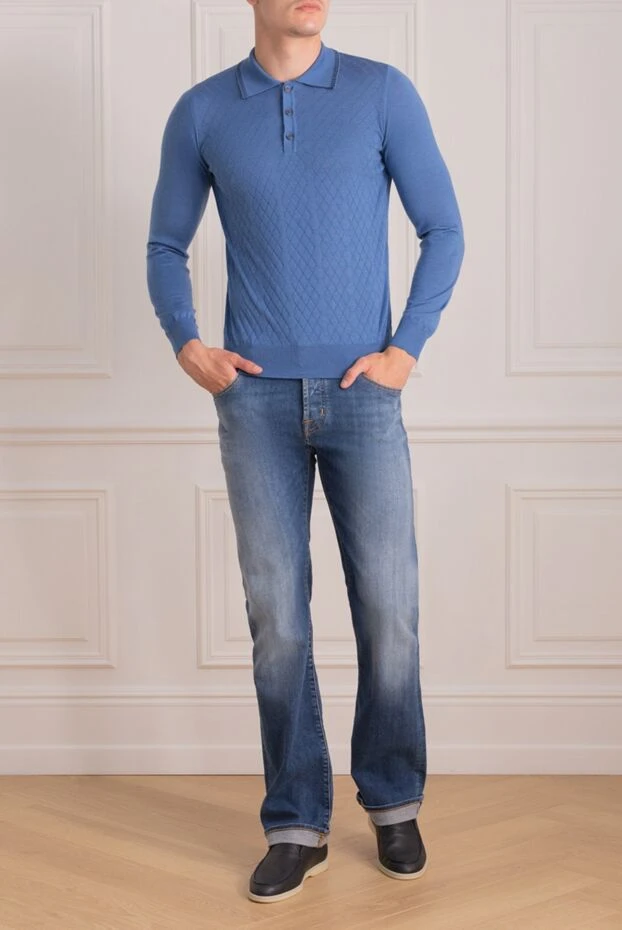 Zilli man silk and cashmere long sleeve polo blue for men buy with prices and photos 153537 - photo 2
