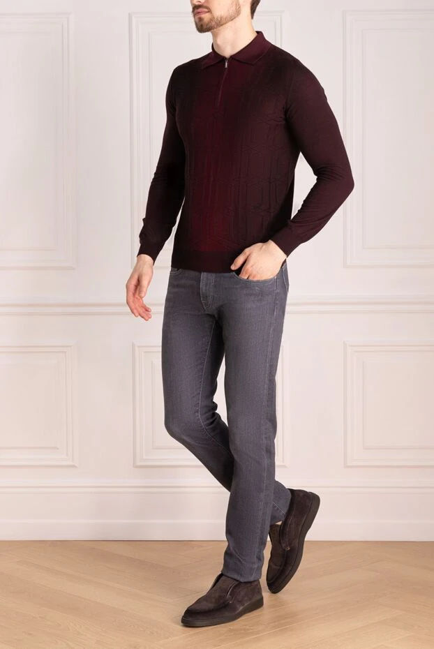 Zilli man long sleeve polo in silk and cashmere burgundy for men buy with prices and photos 153541 - photo 2