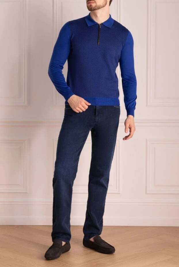 Zilli man long sleeve polo in silk, cashmere and wool blue for men buy with prices and photos 153546 - photo 2