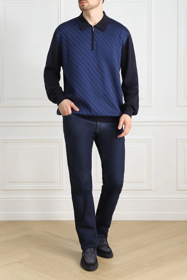 Zilli man long sleeve polo in silk and cashmere blue for men buy with prices and photos 153568 - photo 2