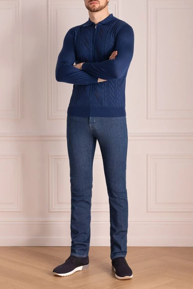 Zilli man long sleeve polo in silk and cashmere blue for men buy with prices and photos 153570 - photo 2