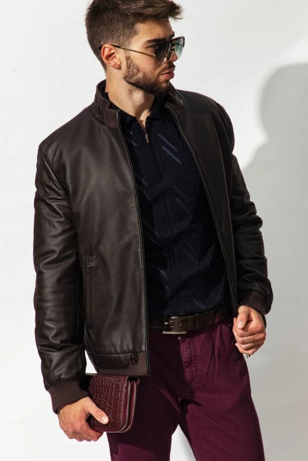 Zilli поло з довгим рукавом синє у фактурний геометричний візерунок чоловіче 153570 - фото 2