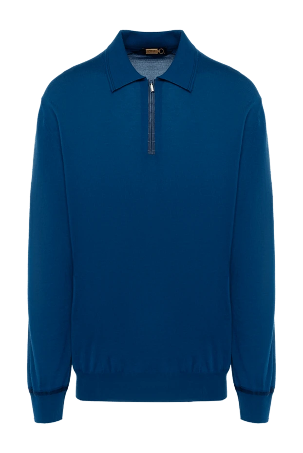 Zilli long sleeve polo from silk, cashmere and alligator leather blue men's 153582 - photo 1