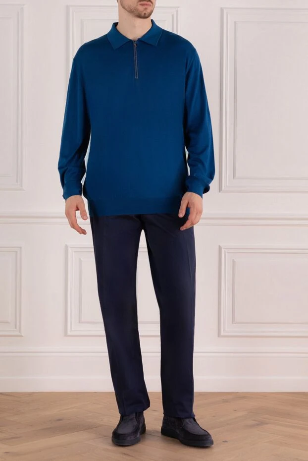 Zilli man long sleeve polo in silk, cashmere and alligator blue for men 153582 - photo 2