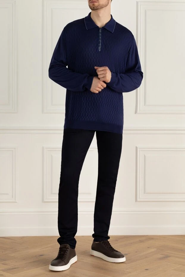 Zilli man long sleeve polo in silk and alligator blue for men buy with prices and photos 153589 - photo 2
