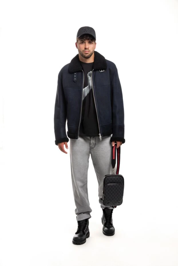 DROMe men's sheepskin coat made of genuine leather and natural fur, blue 153668 - photo 2