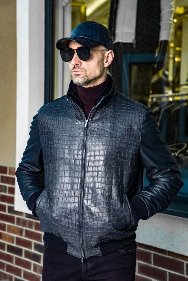 Enrico Mandelli люксова куртка зі шкіри крокодила чоловіча темно-синя 153750 - фото 2