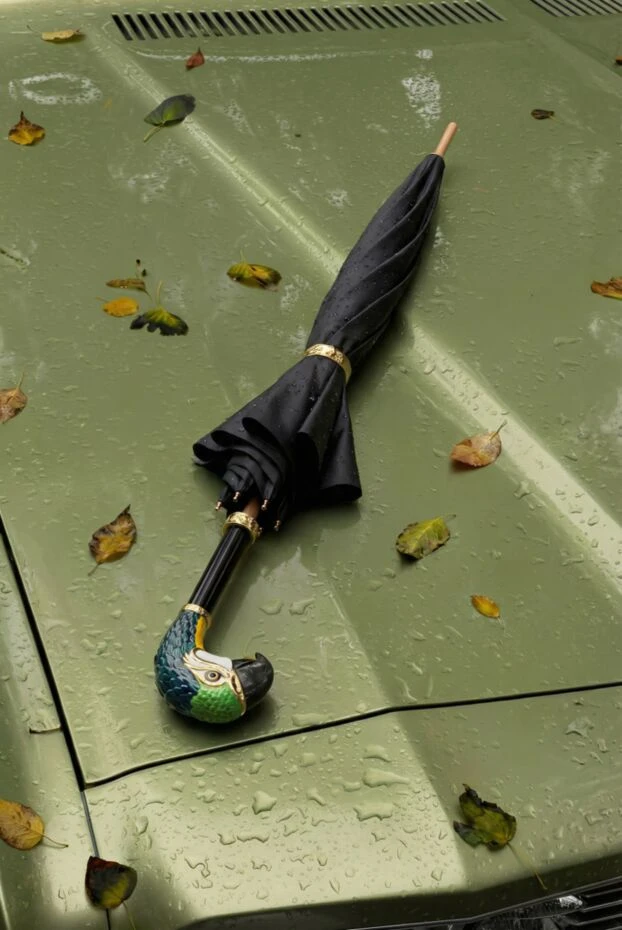 Pasotti парасолька чорна  папуга ара з квітчастою підкладкою 153893 - фото 2