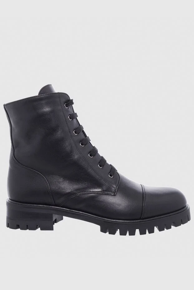 Women's black leather boots with laces and a textured sole