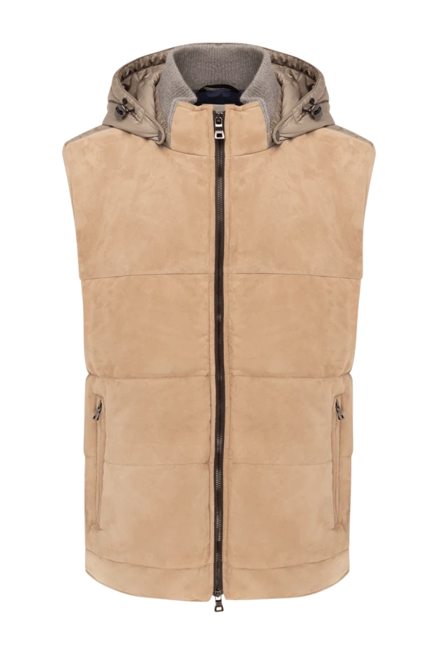 Beige suede and polyamide vest for men