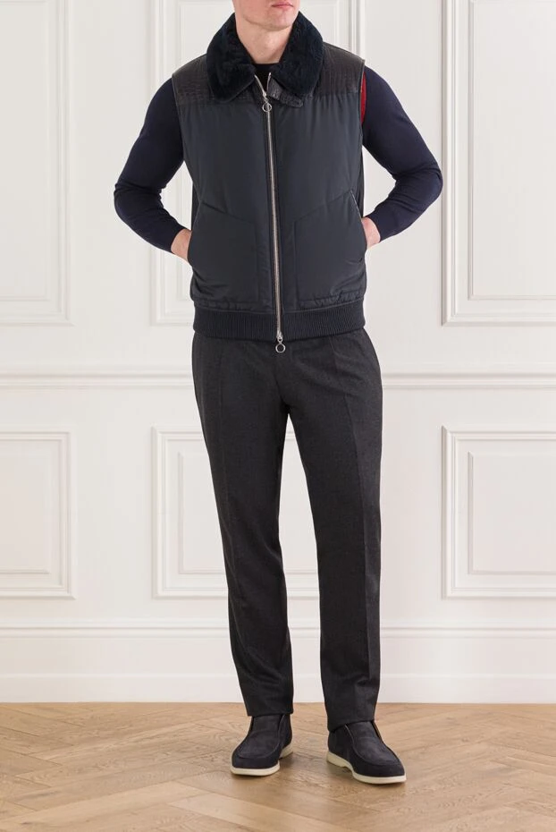 Seraphin nylon and crocodile leather vest blue for men 154044 - photo 2