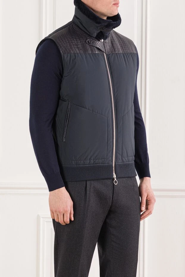 Seraphin nylon and crocodile leather vest blue for men 154044 - photo 3