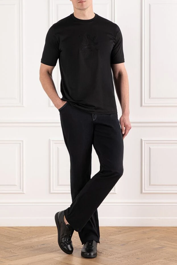 Zilli men's dark blue jeans with mint patch on the waistband 154137 - photo 2