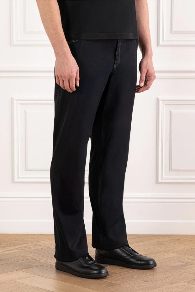 Zilli men's dark blue jeans with mint patch on the waistband 154137 - photo 3