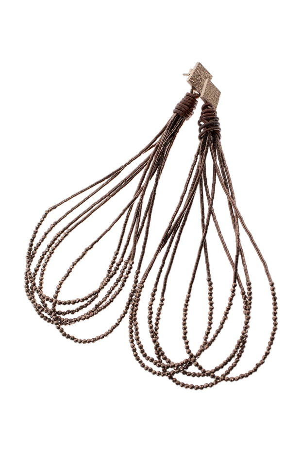 Серьги-подвески женские многослойные коричневые с бусинами - фото 1