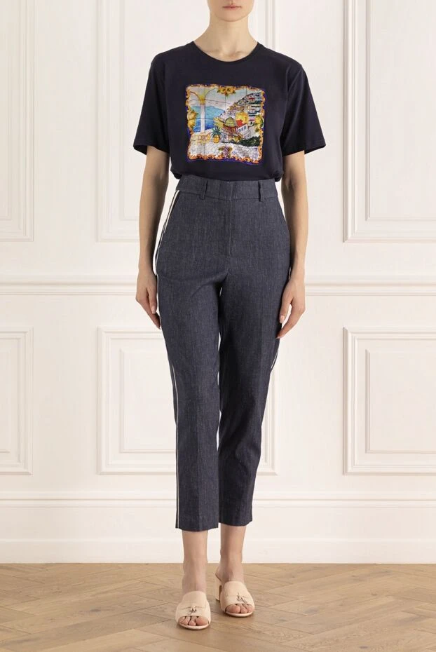 Cappellini woman blue cotton and linen trousers for women buy with prices and photos 154284 - photo 2