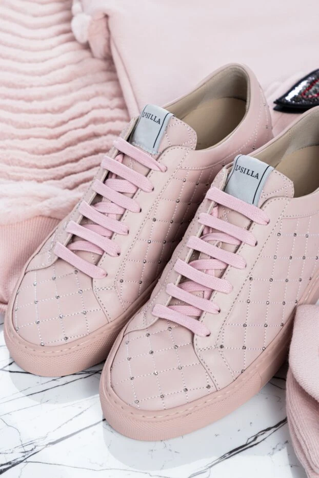 Le Silla women's leather quilted sneakers in pink 154290 - photo 2