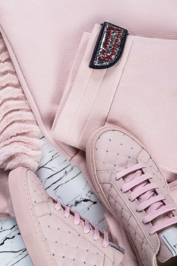 Le Silla кеди жіночі шкіряні стьобані рожеві 154290 - фото 3