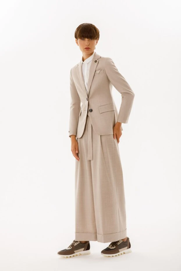 Peserico брючний костюм з бавовни і шовку бежевий жіночий 154307 - фото 2