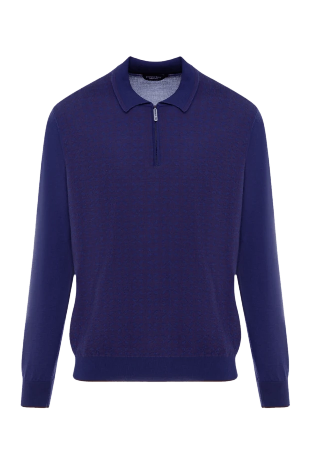 Поло з довгим рукавом з шовку та кашеміру синє чоловіче - фото 1