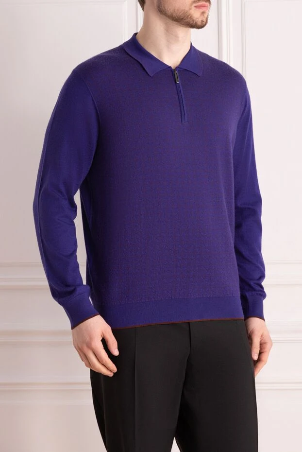 Stefano Ricci поло с длинным рукавом из шелка и кашемира синее мужское 154392 - фото 3