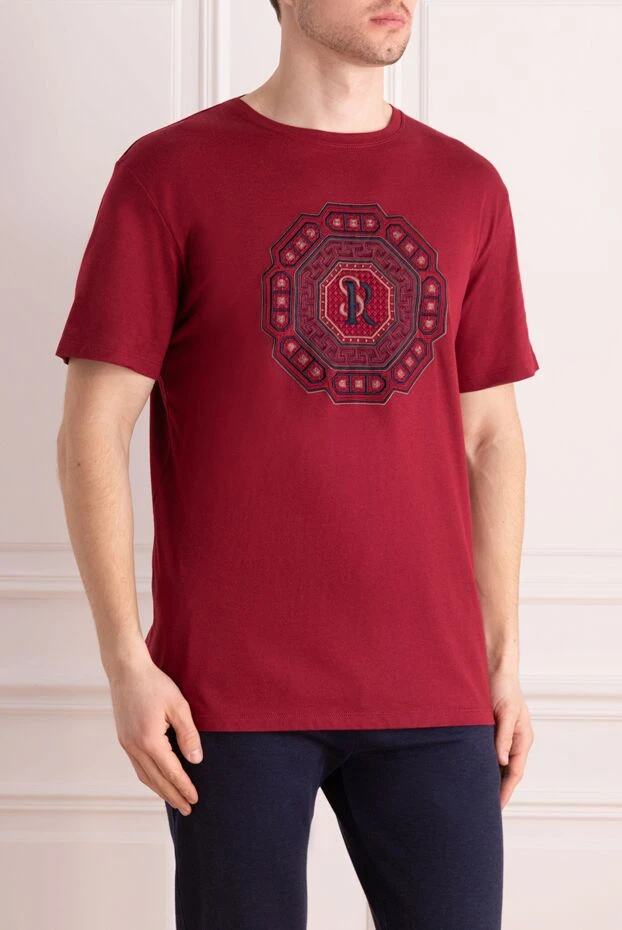 Stefano Ricci футболка з бавовни та модала бордова чоловіча 154398 - фото 3