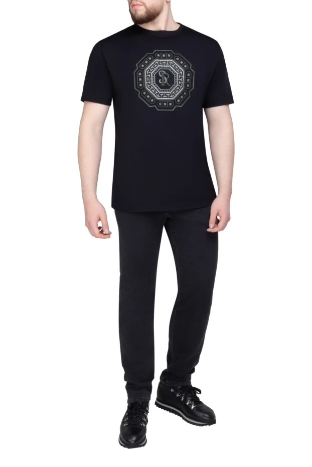 Футболка з бавовни та модала чорна чоловіча - фото 2