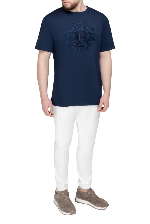 Футболка з бавовни та модала синя чоловіча - фото 2