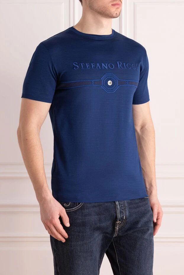 Stefano Ricci футболка з бавовни та модала синя чоловіча 154402 - фото 3