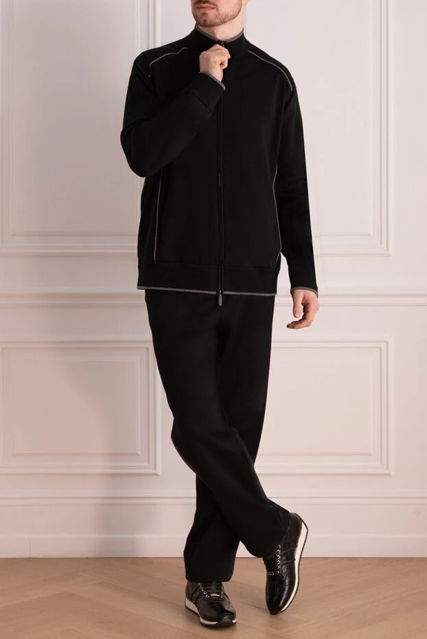 Костюм спортивний чоловічий з бавовни та еластану синій - фото 2