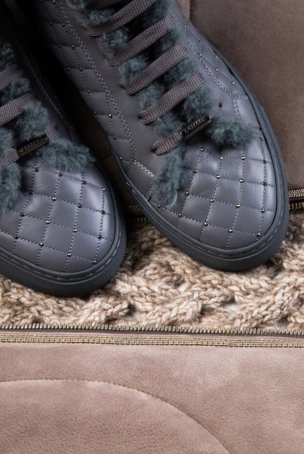 Le Silla черевики жіночі сірі шкіряні стьобані з хутром 154487 - фото 3