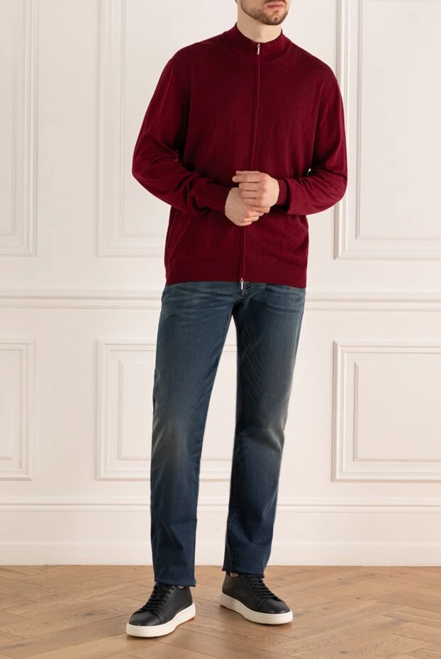 Cesare di Napoli man men's cardigan made of wool and silk, burgundy buy with prices and photos 154527 - photo 2