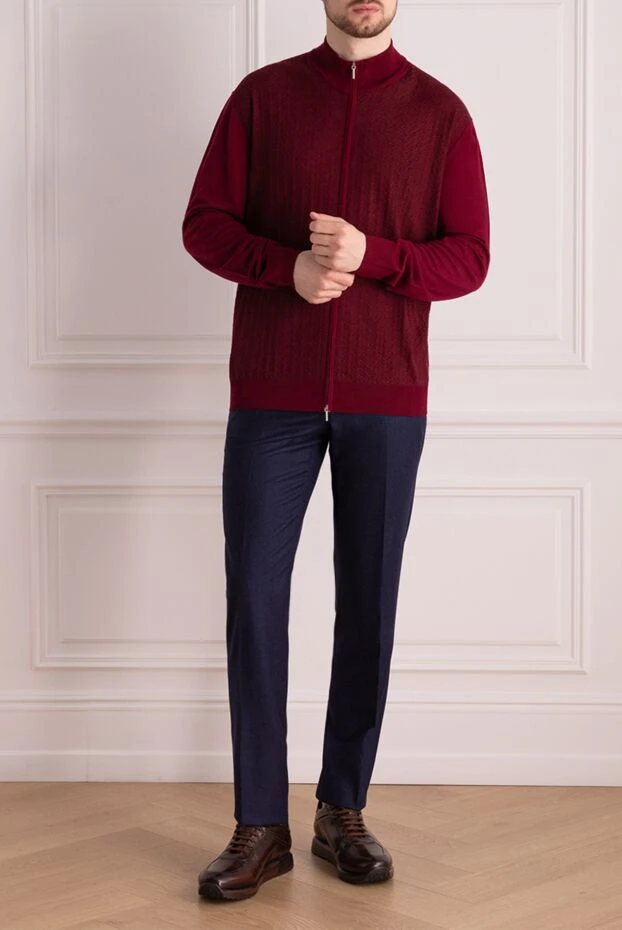 Cesare di Napoli man men's cardigan made of wool and silk, burgundy buy with prices and photos 154532 - photo 2