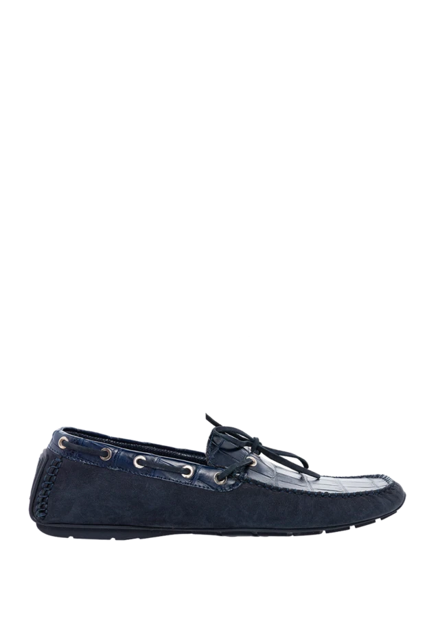 Cesare di Napoli men's nubuck and alligator leather moccasins blue 154718 - photo 1