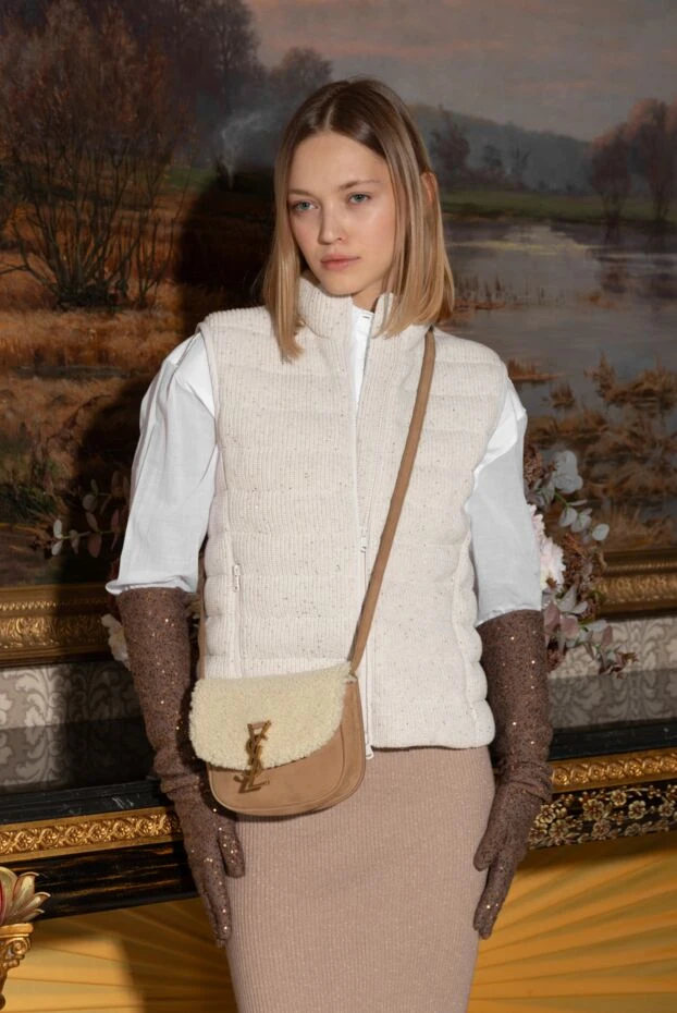 Saint Laurent сумка бежева жіноча з нубуку та хутра 154795 - фото 2